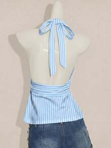 SHEIN ICON Halter Deep V-Neck Cinched Waist A-Line Backless Camisole - Multicolor - View 2