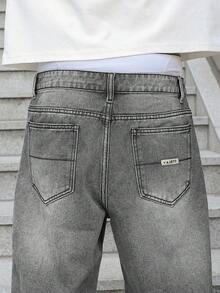 Manfinity EMRG Celana Pendek Denim Pria Model Longgar Lebar Kasual Serbaguna Warna Abu-abu - Light Grey - View 6