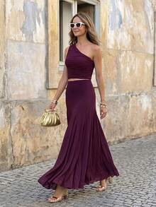 Lavishia Bộ váy maxi trễ vai mùa hè dành cho nữ, trang phục dự lễ hội âm nhạc phong cách bohemian thanh lịch. - Màu tím - Xem 4