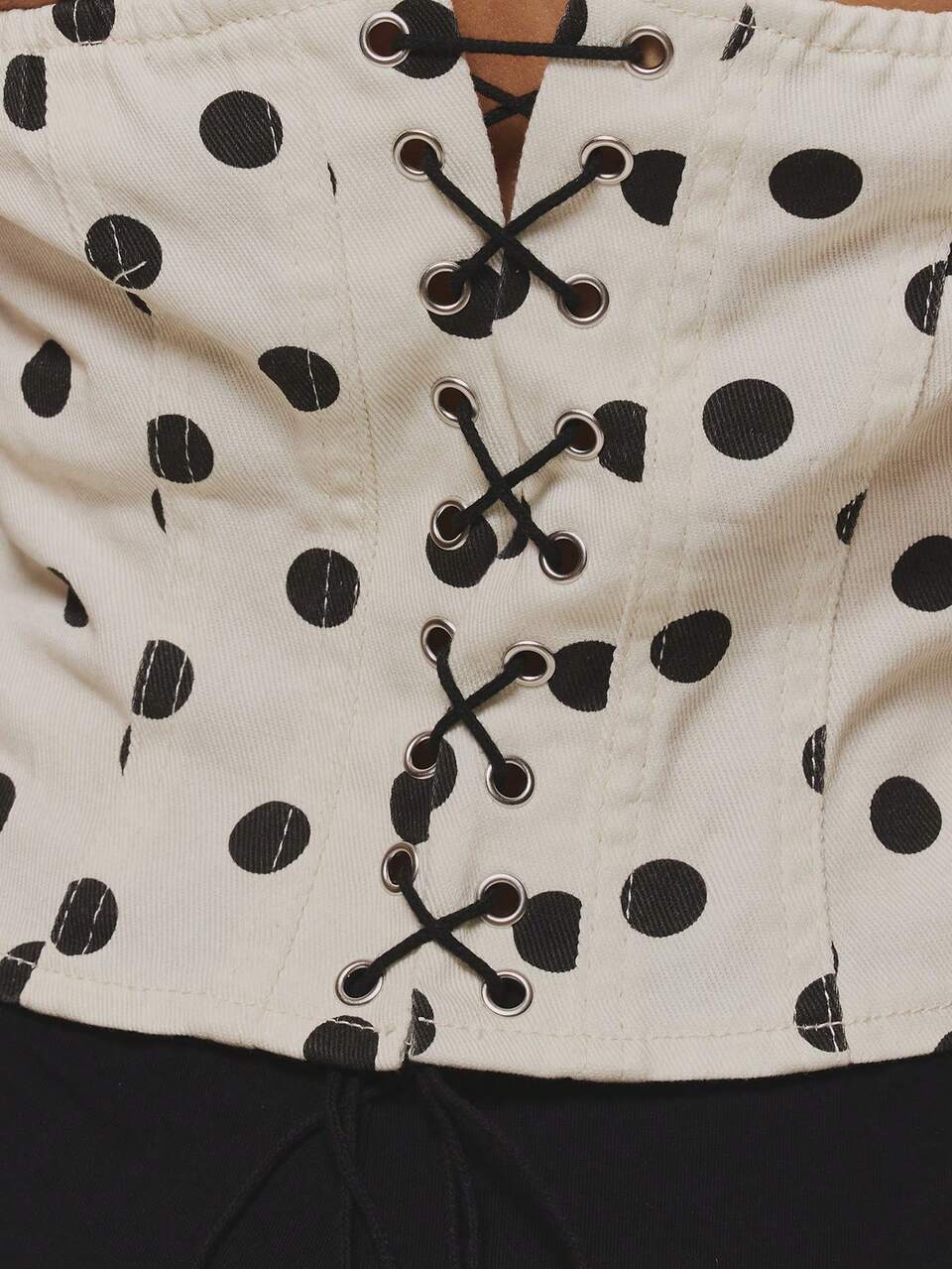 Black And White Polka Dot Denim Stretch Boned Corset Top