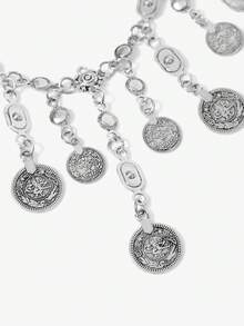Viva Strut 1pc Vintage Coin Tassel Metal Bag Chain, Bohemian Style Accessory For Beach, Vacation, Holiday, Summer, Seaside, Beach Party - Silver - View 4