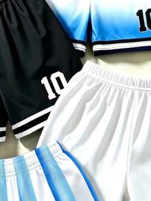 4件/組 青少年男孩休閒漸層印花「10」圖案運動短褲，寬鬆版型，舒適，適合夏季戶外活動 - 彩色 - 查看 4