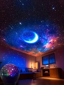 1個USB星空投影夜燈，適合作為臥室生日禮物送給聖誕節，適合發光星星和月亮，助眠，天體投影燈，月亮和星星夜燈，星空效果，發光設計，USB燈，適用於所有場景，派對禮物 - 彩色 - 查看 10