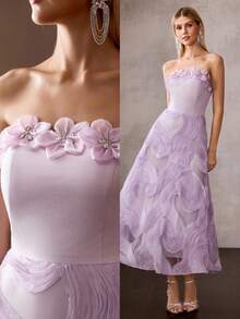 MOTF PREMIUM SUMMER FASHION WAIST-CINCHING BEADED STRAPLESS DRESS FOR WOMEN - Mauve Purple - View 1