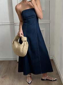 Livesso Women Denim Dresses - Dark Wash - View 4