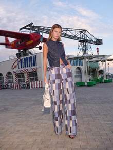 Nöista Patchwork Wide-Leg Pants With High Waist For Festival, Vacation And Y2K Styling. - Blue - View 4
