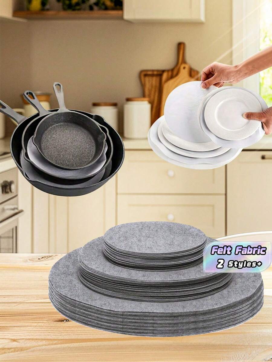 10/30pcs Felt Mate Round Felt Pot Holders And Plate Separators Set - 3 Sizes, Non-Scratch, Heat-Resistant, Multipurpose Kitchen Accessories For Cookware, Dinnerware & Storage Protection - Multicolor - View 1