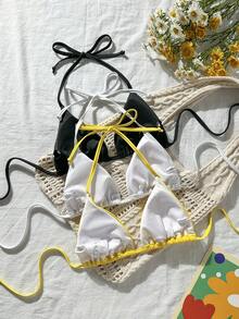 Swim Vcay 女士夏季沙滩度假纯色露背系带性感比基尼泳衣上装 - 彩色 - 查看 2