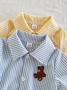 SHEIN Vintaside Kids 2件組男嬰純色紋理POLO領短袖上衣搭配刺繡動物圖案與短褲套裝，適合春/夏季、日常活動、百搭、夏季度假休閒穿著 - 彩色 - 查看 8