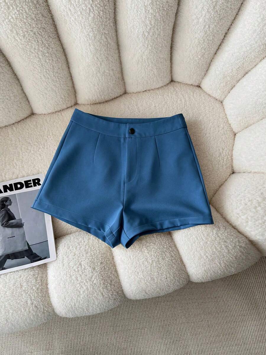 Franclia Women's Casual Solid Color Shorts, Summer - Blue - View 1
