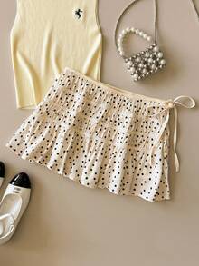 SHEIN Unity Women's Polka Dot Pattern Side Tie Waist Casual Skirt - Black and White - View 5