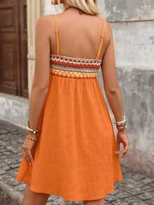 Brillora Women's Short Vacation Dress Cover Ups For Swimwear Beach Vacation Orange Summer Tropical - Orange - View 2