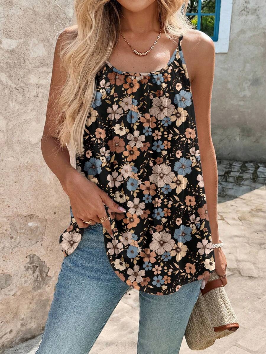 SHEIN Clasi Áo kiểu nữ mùa hè phong cách casual tối giản, boho thanh lịch retro, họa tiết hoa nhí, phù hợp đi lễ hội âm nhạc, đi biển và du lịch - Nhiều màu - Xem 1