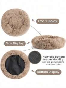 1 pieza Cama redonda para mascotas tipo dona en color caqui marrón, suave, cálida y acogedora, antideslizante, lavable a máquina, para uso en interiores para perros y gatos, disponible en múltiples tamaños, cómodo cojín para dormir - Marrón - Ver 2