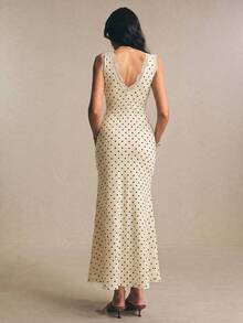 Poéselle Women's Elegant French Lace Polka Dot Patchwork Dress - Apricot - View 8