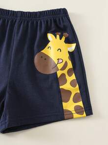 SHEIN 2pcs Baby Boy Casual Simple T-Shirt Set Suitable For Summer, Classic Cute Hand-Drawn Fairy Tale Animal World Pattern Print, Giraffe Pattern Print - Multicolor - View 9
