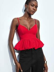 Maija 2025 Xuân/Hè 4/7, Ngày Thánh John, Trang phục tốt nghiệp, Trang phục lễ hội - Áo camisole nữ thanh lịch màu trơn đỏ với gấu hoa, Lễ hội - Đỏ - Xem 6