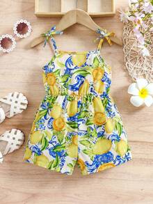 SHEIN Jumpsuit Kasual Motif Lemon Tenun untuk Anak Perempuan - Kuning - View 5
