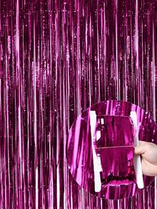 Hot Pink Foil Fringe Curtain – Metal Wire Backdrop For Photo Booth, Wedding, Birthday, Bridal Shower, Bachelorette Party Decor - Rose red - View 5