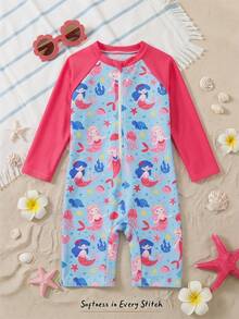 Cozy Pixies Bộ đồ bơi có khóa kéo in hình nàng tiên cá cho bé gái, kiểu dáng đi biển/nghỉ dưỡng; Bộ đồ bơi dệt kim hình nàng tiên cá cho bé gái; Bộ đồ bơi màu hồng cho bé gái; Bộ đồ bơi liền thân phối màu cho bé gái; Bộ đồ bơi liền thân màu hồng cho bé gái; Đồ bơi cho bé gái, kiểu dáng đi biển & nghỉ dưỡng; Bộ đồ bơi hình nàng tiên cá ôm sát thoải mái cho bé gái sơ sinh, phù hợp cho mùa hè; Kiểu dáng công chúa với họa tiết sao biển cho bé gái sơ sinh, kiểu dáng nghỉ dưỡng. - Màu xanh lam - Xem 1