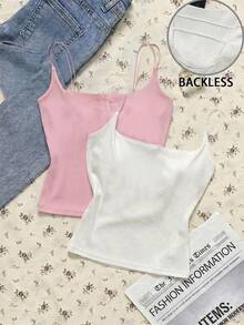 Attitoon Conjunto de 2 blusas regatas femininas casuais minimalistas rosa e branca, perfeitas para o verão. - Multicolorido - Ver 6