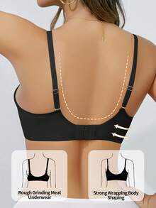 Wedaily 2pcs/Set Bra Tanpa Jahitan dan Tanpa Kawat untuk Wanita, Mengangkat dan Memperindah Bentuk V Dalam, Mencegah Kendur, Warna Polos, Bra Tanpa Punggung yang Nyaman, Hitam Putih, Musim Panas - MultiWarna - View 2