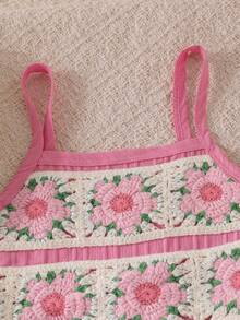 SHEIN Elladie kids 幼女女孩粉色雪紡花邊吊帶上衣 & 刺繡短褲套裝，夏季透氣戶外玩樂穿搭，甜美可愛 - 粉色 - 查看 6