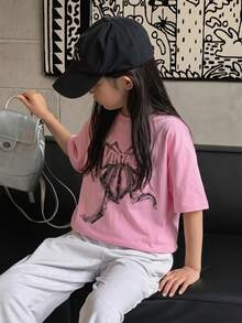 Dazy Kids 青少年女孩字母與蝴蝶結印花短袖休閒T恤 - 粉色 - 查看 4