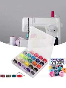 25/36Pcs Sewing Machine Bobbin Threads With Clear Storage Case, Assorted Colors Pre-Wound Sewing Thread Spools, Household Sewing Machine Bobbins Kit For DIY Sewing & Embroidery - multicolor - View 1