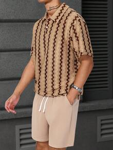 Manfinity Homme Men's Summer Casual Vacation & Commute Contrast Color Short Sleeve Polo Shirt And Drawstring Waist Shorts Set - Brown - View 4