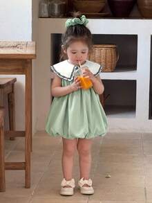 Babygirl Cute Summer Embroidered Floral Sleeveless Dress - Lime Green - View 3