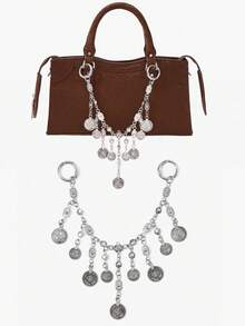Viva Strut 1pc Vintage Coin Tassel Metal Bag Chain, Bohemian Style Accessory For Beach, Vacation, Holiday, Summer, Seaside, Beach Party - Silver - View 1