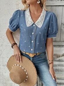 SHEIN Raffinéa Áo kiểu và áo sơ mi nữ - Màu xanh lam - Xem 6