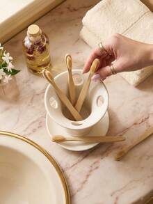 Cirelle 1pc Simple Ceramic Toothbrush Holder, Multi-Purpose Bathroom Organizer, Elegant White Countertop Caddy For Toothpaste, Razors & Accessories, Minimalist Vanity Storage Cup, Ideal Gift For Home Decor & Housewarming, Keeps Toiletries Neat - White - View 7
