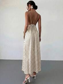 Vestido casual de verano sin espalda con tirantes finos y estampado floral, color amarillo mantequilla, para mujer - Negro 2 - Ver 9