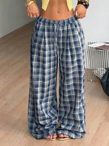 Coolane Women's Summer Minimalist Boho Vacation Outfits Casual Basic Daily Wear Linen Comfortable Low Rise Baggy Pants - Blue - View 8