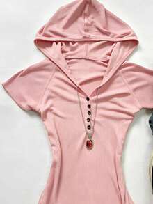 Glimmora Áo thun ngắn tay cổ Henley phong cách Y2K retro dành cho nữ, thích hợp cho mùa hè. - Hồng - Xem 4