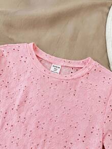 SHEIN Áo thun ngắn tay cổ tròn dệt jacquard màu be cho nữ thiếu niên, dễ phối đồ, phong cách casual đa năng, mặc thường ngày & đi chơi, dáng crop top, áo trắng - Nhiều màu - Xem 4
