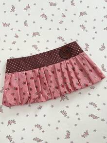 SHEIN Unity 彩色花卉與圓點拼接樹脂扣飾性感低腰女裙，適合春、夏、秋季 - 紅白色 - 查看 3