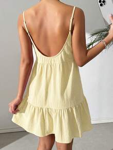 SHEIN EZwear 浅黄色休闲吊带露背娃娃裙 - 淡黃色 - 查看 2
