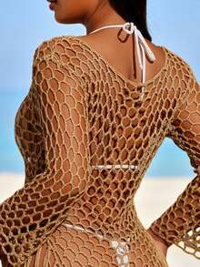 Swim SXY Áo dài tay có tua rua dài tay thời trang đi biển mùa hè dành cho nữ - Màu Khaki - Xem 2