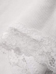 DAZY Seamless Lace Patchwork Solid Color Padded Camisole Vest, Women's Lingerie Bra - White - View 6