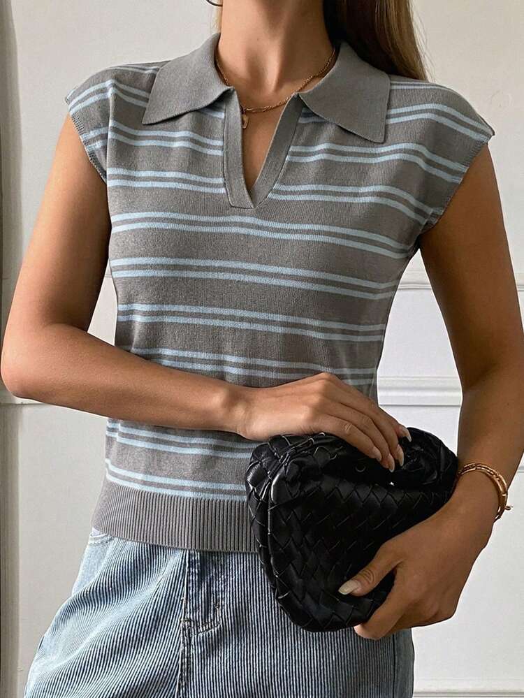 Women's Solid Color Fitted Polo Collar Elegant Formal Spring/Autumn Knit Top