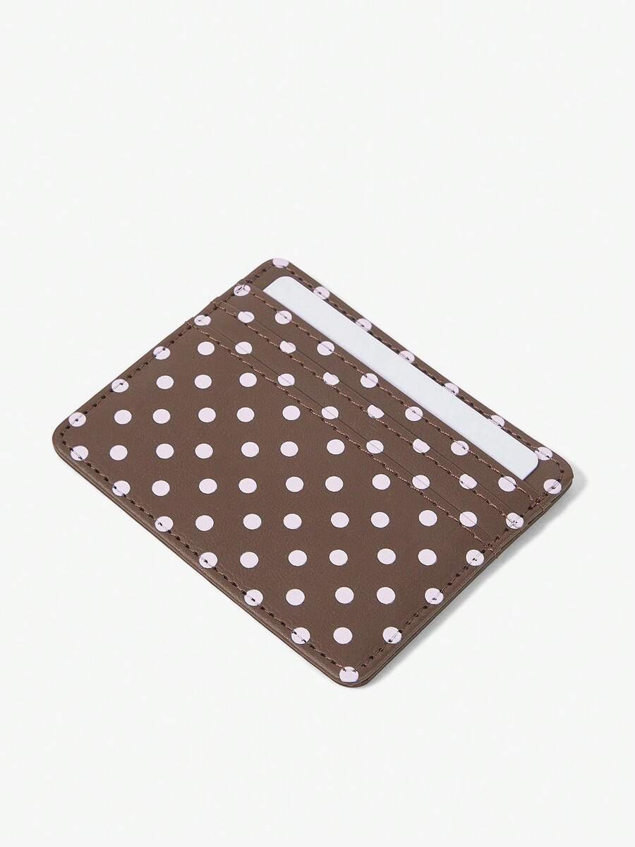 Viva Strut 1pc Coffee Powder Polka Dot Multi-Card Card Holder, Retro Polka Dot Light And Thin Card Bag, Small And Large Capacity! Polka Dot Multi-Card Card Bag - Coffee - View 1