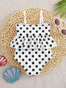 SHEIN LMoss Kids 女婴可爱波点3D花朵装饰泳衣 - 彩色 - 查看 2