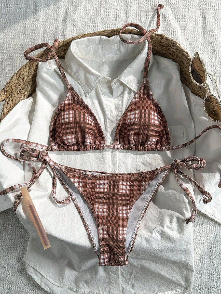 Swim Mod 2件組女款夏季隨機印花細肩帶性感比基尼套裝 - 彩色 - 查看 1