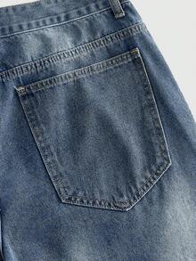 ROMWE MEN Men's 3D Pocket Cargo Denim Shorts - Dark Wash - View 5