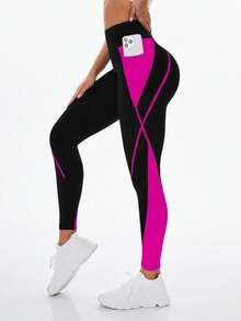 Exploreva High Waist Seamless Color Block Sports Leggings Yoga Women Pants - Multicolor - View 1