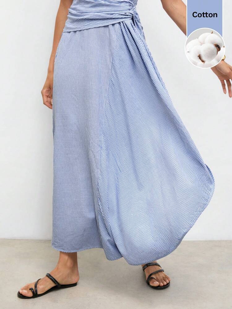 SHEIN Maija Women's Casual Vacation Light Blue And White Print Criss-Cross Backless Dress, Vacation ,Going Out Outfits ,Summer Holiday Outfits
