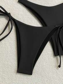 Swim Chiccia 女款純色比基尼泳褲下半部，適用於海灘度假 - 黑色 - 查看 5